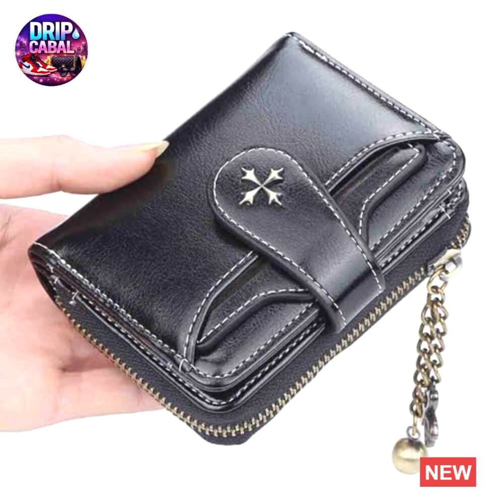 Retro Y2K Faux Leather Bi-Fold Wallet Zipper Closure Compact Credit Card - Picture 2 of 6